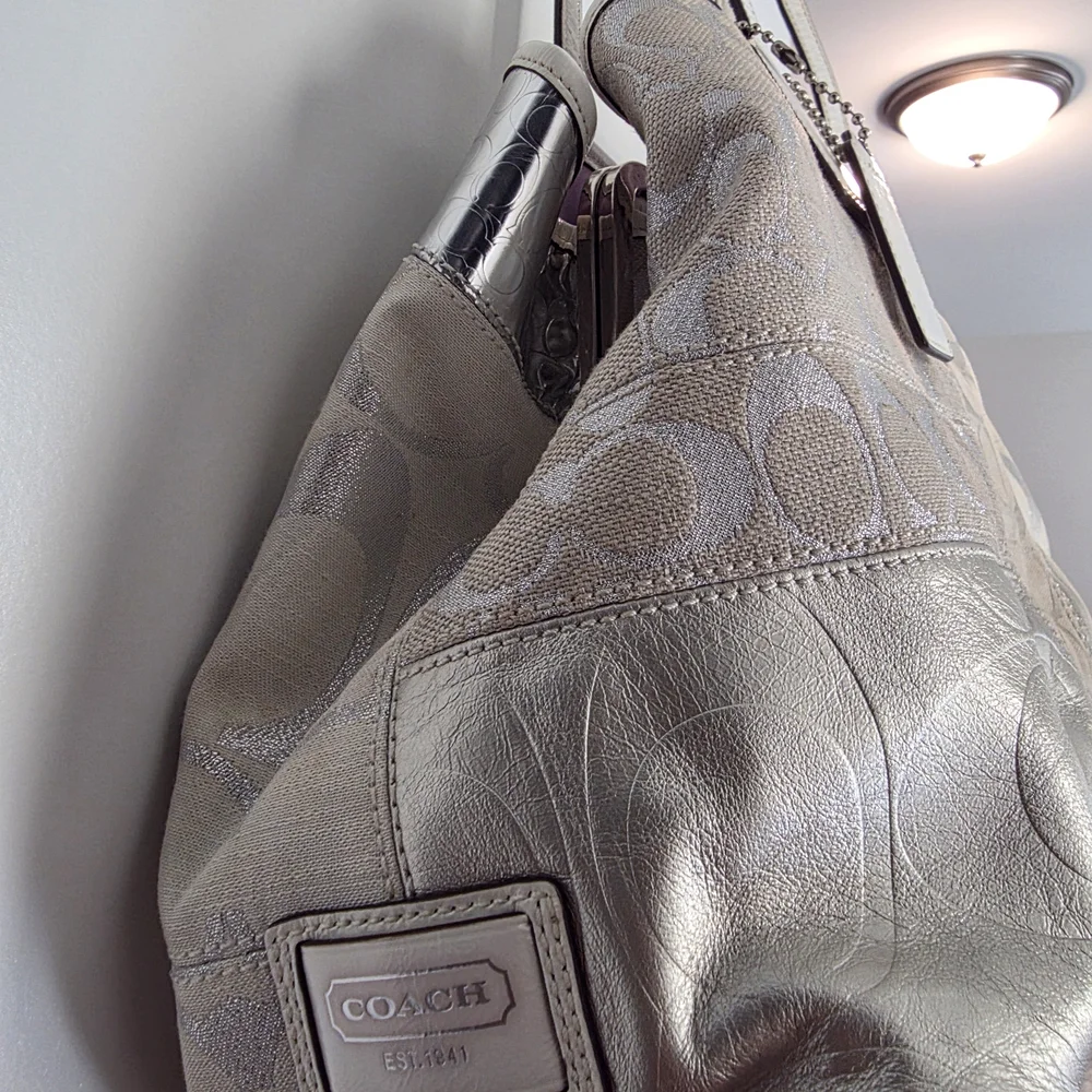 Coach Cream and Silver Tote Bag - Picture 2 of 6